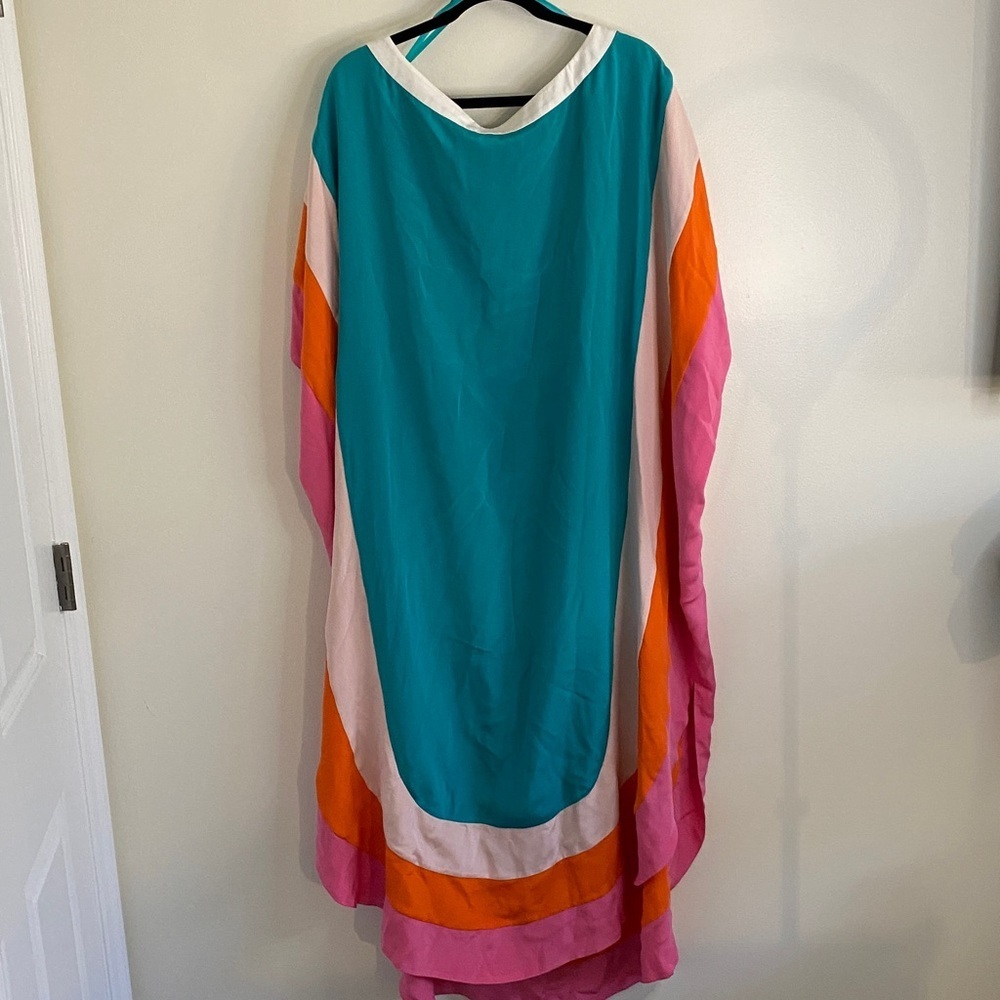 Hester Bly The Nelda Silk Kaftan Palm Springs Pool Colorblock One Size - Picture 8 of 9